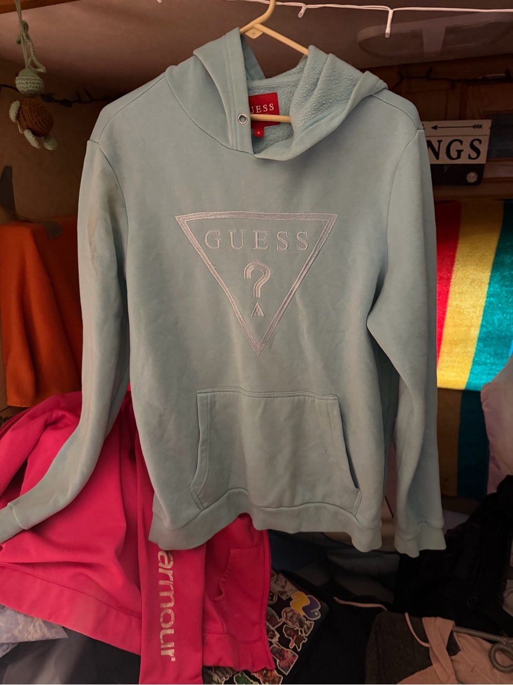 GUESS Light Blue Embroidered Logo Hoodie